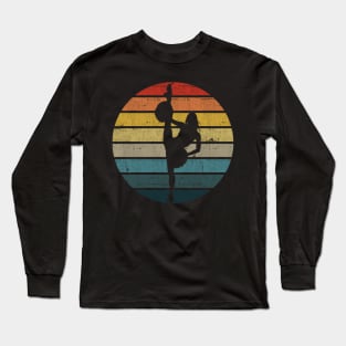 Cheerleader Silhouette On A Distressed Retro Sunset print Long Sleeve T-Shirt